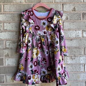 Mauve floral & ruffle girls dress